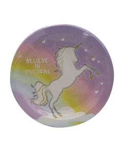 RAINBOW UNICORN PAPER PLATES LARGE 23CM 8CT-LCY-82478