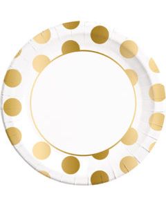 CLASSIC GOLD DOTS PAPER PLATES LARGE 23CM 8CT-PRO-89540