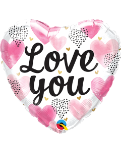 18 INCH FOIL LOVE YOU PINK WATERCOLOR HEARTS 1CTP-QUA-20988