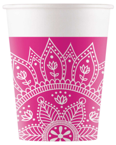 MANDALA FUCHSIA PAPER CUPS 200ML 8CT-PRO-96402