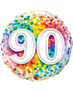 18 INCH FOIL AGE 90 RAINBOW CONFETTI 1CTP-QUA-49562
