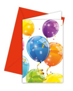 SPARKLING BALOON INVITATIONS & ENVELOPES 6CT-PRO-88153