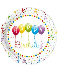 HPY BDAY STREAMR PAPER PLATES LARGE 23CM 8CT NG-PRO-93426