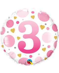 18 INCH FOIL RND AGE 3 PINK DOTS 1CTP-QUA-23124