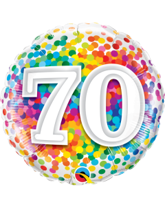 18 INCH FOIL AGE 70 RAINBOW CONFETTI 1CTP-QUA-49556