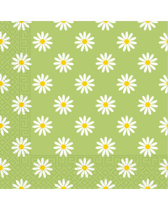 NAPKINS 3 PLY 33X33 SHINY GREEN DAISES 20CT-PRO-91048