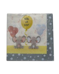 BOY OR GIRL LITTLE ELLIES 2PLY NAPKIN 33X33CM 20CT-LCY-82460