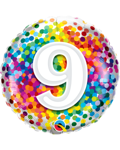 18 INCH FOIL AGE 9 RAINBOW CONFETTI 1 CTP-QUA-13509