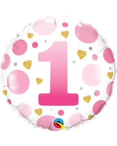 18 INCH FOIL RND AGE 1 PINK DOTS 1CTP-QUA-23120