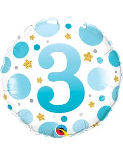 18 INCH FOIL RND AGE 3 BLUE DOTS 1CTP-QUA-23109