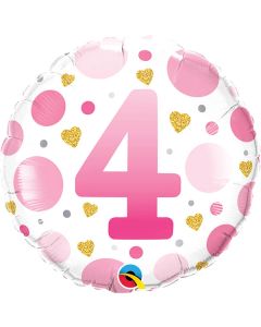 18 INCH FOIL RND AGE 4 PINK DOTS 1CTP-QUA-23128