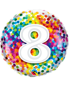 18 INCH FOIL AGE 8 RAINBOW CONFETTI 1 CTP-QUA-13505