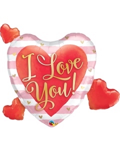 37 INCH FOIL I LOVE YOU PINK STRIPES & HEARTS 1CTP-QUA-21042
