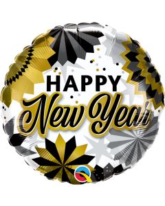 18 INCH FOIL NEW YEAR BLACK & GOLD FANS 1CTP-QUA-89858