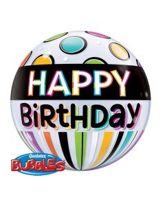 22 INCH SINGLE BUBBLE BDAY BLACK BAND & DOTS 1CTP-QUA-25720