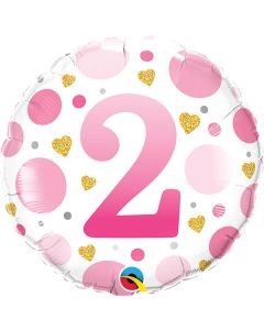 18 INCH FOIL RND AGE 2 PINK DOTS 1CTP-QUA-23122