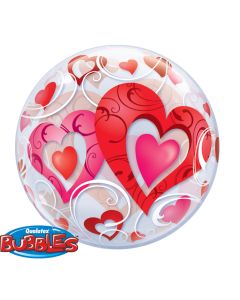 22 INCH SINGLE BUBBLE RED HEARTS & FILIGREE 1CTP-QUA-33909