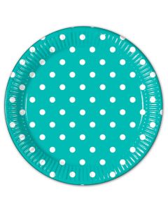 TURQUOISE DOTS PAPER PLATE LARGE 23CM 8CT-PRO-84941