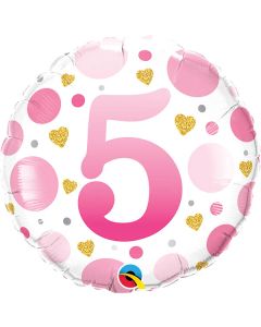 18 INCH FOIL RND AGE 5 PINK DOTS 1CTP-QUA-23154