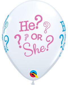 11 INCH LATEX RND WHITE HE? OR SHE? 50CTP-QUA-43431