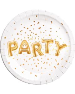 GOLD PARTY PAPER PLATES LARGE 23CM 8CT - PET-PRO-89637