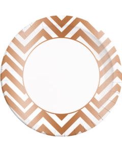 CLASSIC COPPER CHEVRON PAPER PLATES LARGE 23CM 8CT-PRO-89545