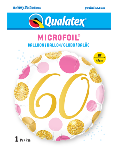 18 INCH FOIL AGE 60 PINK & GOLD DOTS 1 CTP-QUA-88190
