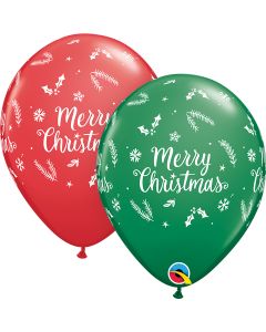 11 INCH LATEX RND GREEN&RED XMAS EVERGREEN 50CTP-QUA-90223