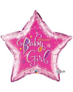 36 INCH FOIL HOLOGRAPH WELCOME BABY GIRL STARS1CTP-QUA-16577