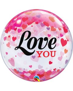 22 INCH SINGLE BUBBLE LOVE U CONFETTI HEARTS 1CTP-QUA-54604