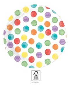 MULTIWATERCOLOR DOTS PAPER PLATES 23CM 8CT-PRO-92931