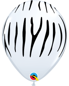 11 INCH LATEX RND WHITE ZEBRA STRIPES 50CTP-QUA-55477