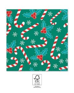 XMAS SUGAR CANES 3-PLY PAPER NAPKINS 33X33CM-PRO-95373