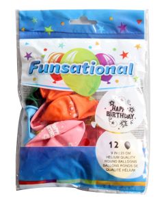 FS 9 INCH LATEX BIRTHDAY STARS ASST 12CTP-QUA-55012