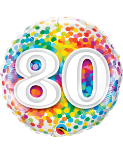 18 INCH FOIL AGE 80 RAINBOW CONFETTI 1CTP-QUA-49559