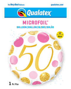 18 INCH FOIL AGE 50 PINK & GOLD DOTS 1 CTP-QUA-88187
