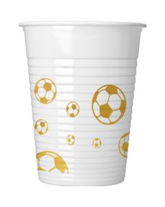 FOOTBALL GOLD PLASTIC CUPS 200ML 8CT-PRO-89596