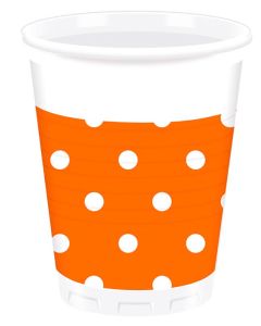 ORANGE DOTS PLASTIC CUPS 200ML 8CT-PRO-83212