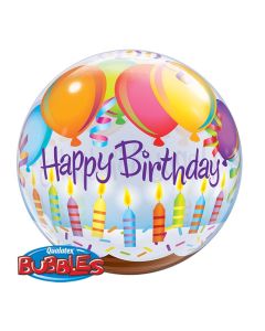 22 INCH SINGLE BUBBLE BDAY BALLOONS & CANDLES 1CTP-QUA-25719