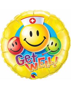9 INCH FOIL GET WELL SMILEY FACES  1CTL-QUA-31127