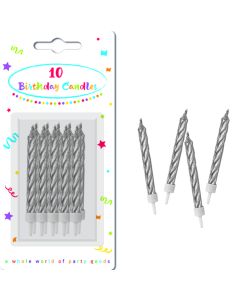 CANDLES SILVER SPIRAL BDAY WTH HOLDERS 10CTP-PRO-89174