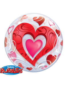 22 INCH SINGLE BUBBLE RED HEARTS & FILIGREE 1CTP-QUA-33909