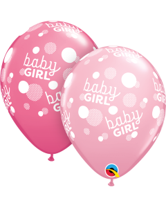 11 INCH LATEX RND BABY GIRL PINK DOTS 50CTP-QUA-55891