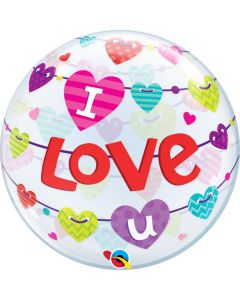 22 INCH SINGLE BUBBLE I LUV U BANNER HEARTS  1CTP-QUA-46047