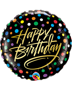 18 INCH FOIL RND BDAY GOLD SCRIPT & DOTS 1 CTP-QUA-57295
