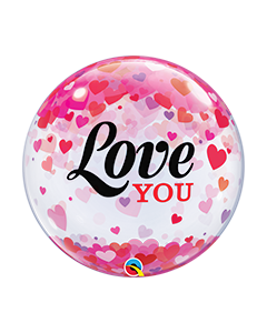 22 INCH SINGLE BUBBLE LOVE U CONFETTI HEARTS 1CTP-QUA-54604