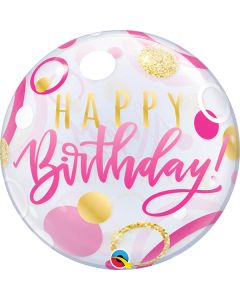 22 INCH SINGLE BUBBLE BDAY PINK & GOLD DOTS 1 CTP-QUA-87745
