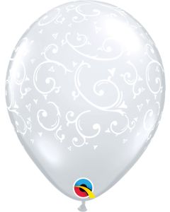 11 INCH LATEX FILIGREE & HEARTS-A-ROUND 50CTP-QUA-22396