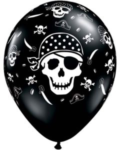 11 INCH LATEX RND ONYX BLK PIRATE SKULL 50CTP-QUA-12566