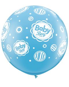 3 FT LATEX PRT BABY BOY DOTS A RND PALE BLUE 2CTP-QUA-18509